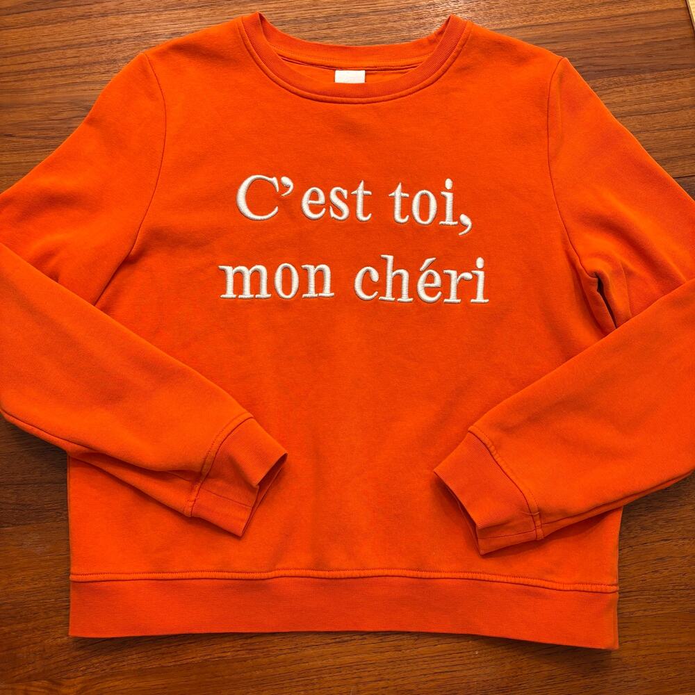 H&M Women's Orange Crew Neck French Embroidered Sweatshirt size Medium